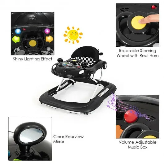 2-in-1 Foldable Baby Walker with Music Player & Lights-Black