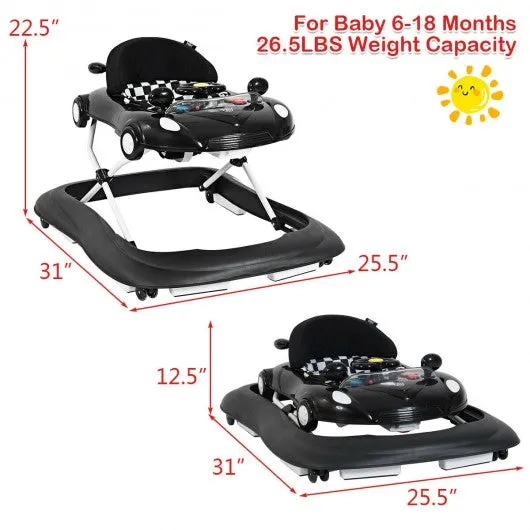 2-in-1 Foldable Baby Walker with Music Player & Lights-Black