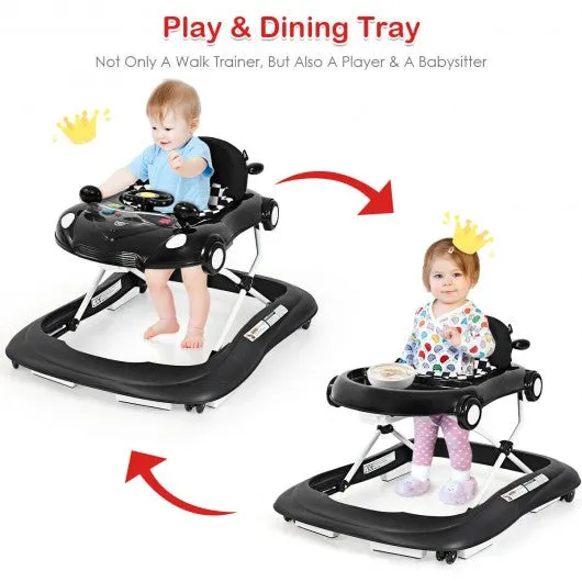 2-in-1 Foldable Baby Walker with Music Player & Lights-Black