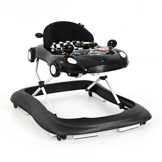 2-in-1 Foldable Baby Walker with Music Player & Lights-Black