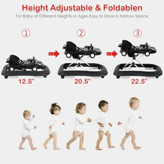 2-in-1 Foldable Baby Walker with Music Player & Lights-Black