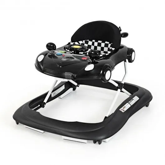 2-in-1 Foldable Baby Walker with Music Player & Lights-Black