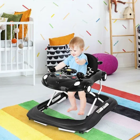 2-in-1 Foldable Baby Walker with Music Player & Lights-Black