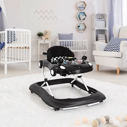 2-in-1 Foldable Baby Walker with Music Player & Lights-Black