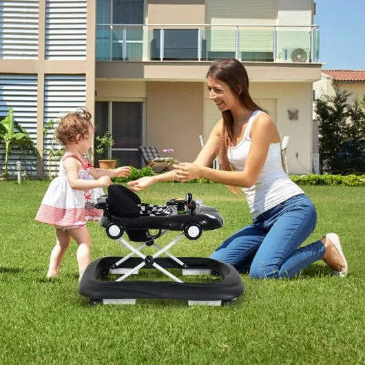 2-in-1 Foldable Baby Walker with Music Player & Lights-Black