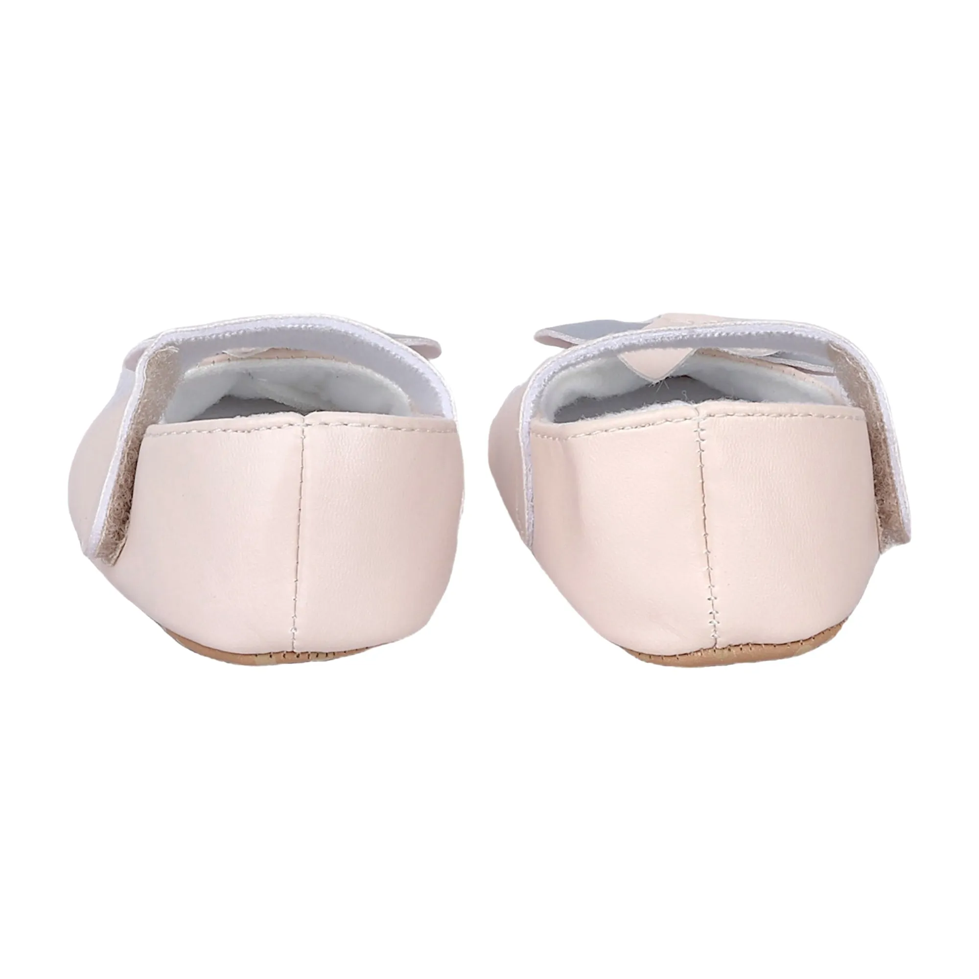 Baby Moo Vegan Leather Bow Velcro Strap Anti-Skid Ballerina Booties - Cream