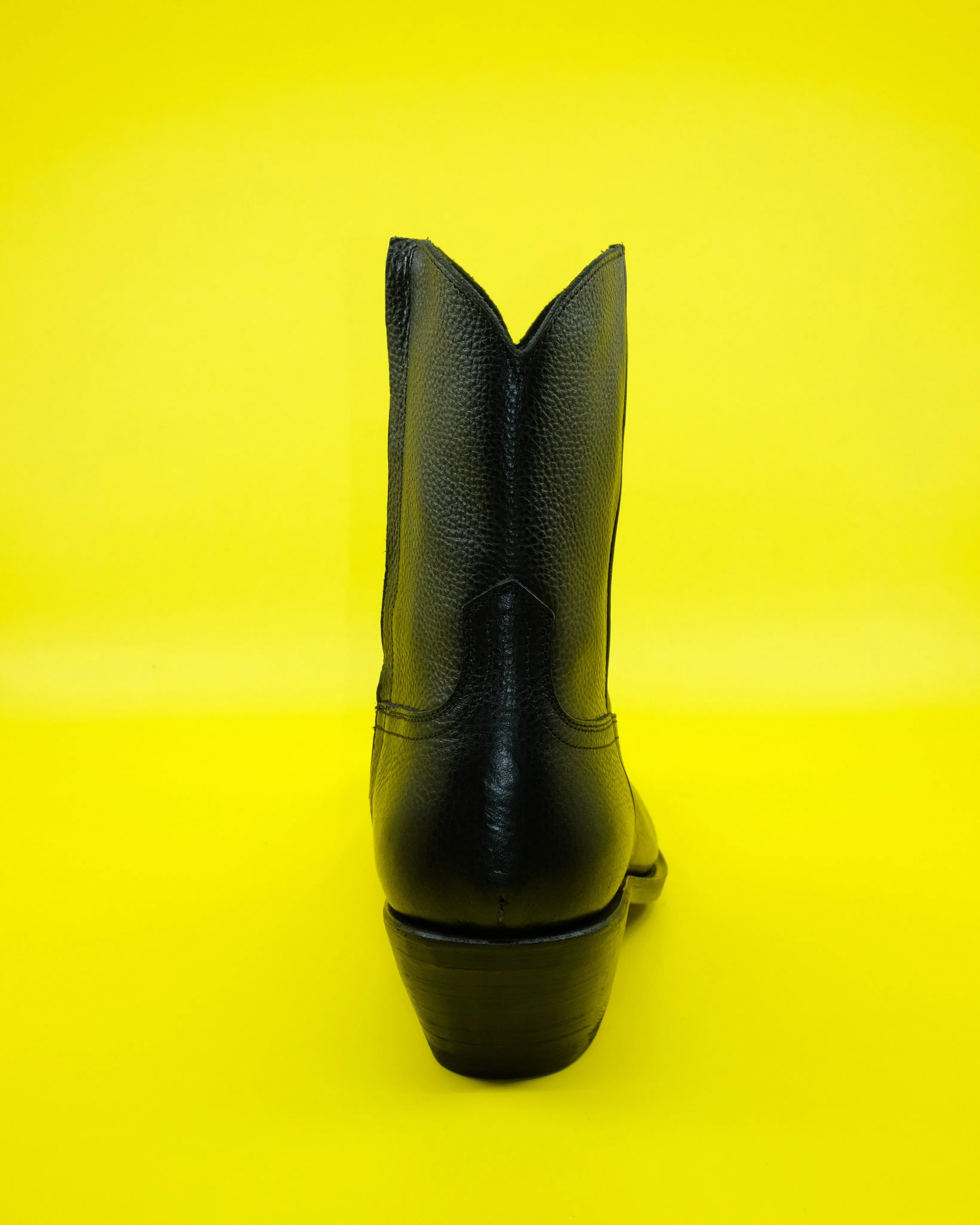 Black Cowhide Leather Western Side Zip Boots
