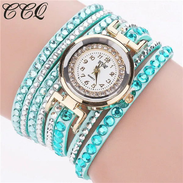 CCQ Brand Fashion Leather Bracelet Watch Women Luxury Full Crystal Quartz Wristwatch Relogio Feminino Clock C82