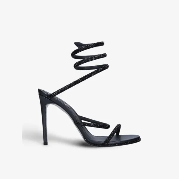 Cleo heeled sandals in leather with crystals by Rene Caovilla, black