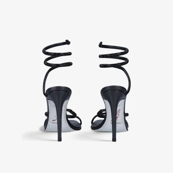 Cleo heeled sandals in leather with crystals by Rene Caovilla, black