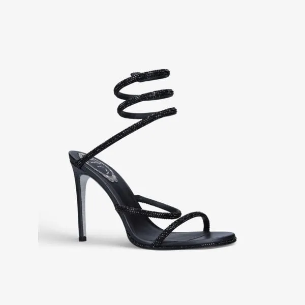 Cleo heeled sandals in leather with crystals by Rene Caovilla, black