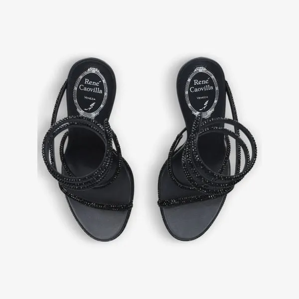 Cleo heeled sandals in leather with crystals by Rene Caovilla, black