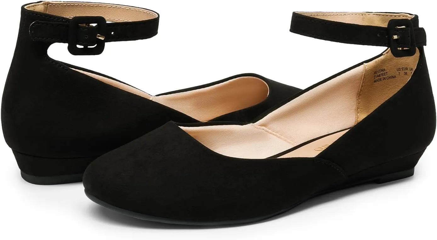DREAM PAIRS Women's Dress Flats Ballet Low Wedge Round Toe Ankle Strap Comfortable Casual Flats Shoes