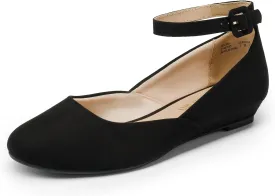 DREAM PAIRS Women's Dress Flats Ballet Low Wedge Round Toe Ankle Strap Comfortable Casual Flats Shoes