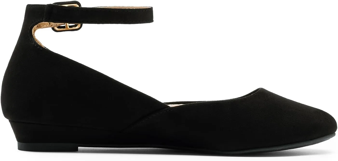 DREAM PAIRS Women's Dress Flats Ballet Low Wedge Round Toe Ankle Strap Comfortable Casual Flats Shoes
