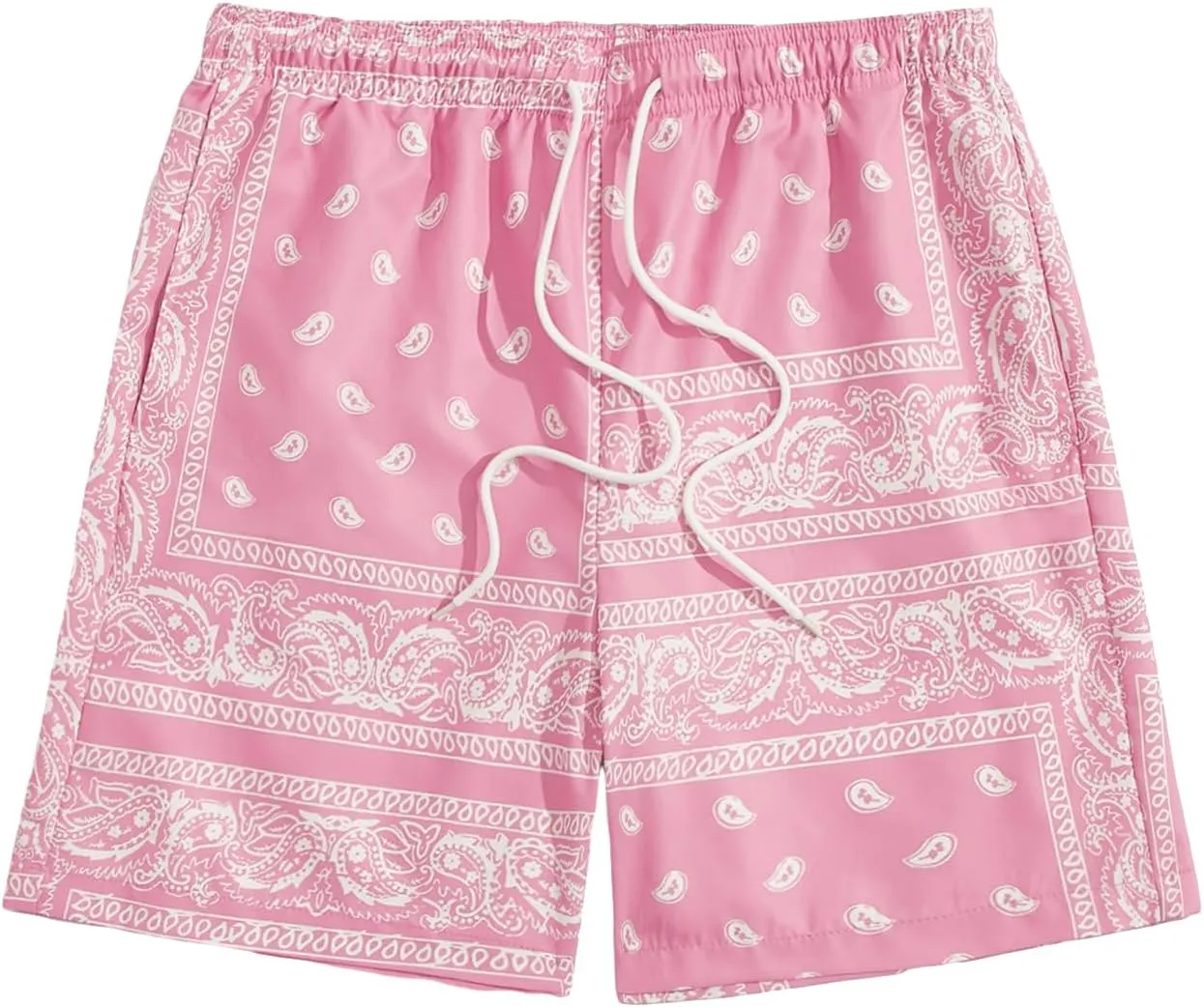 Floerns Men's Boho Paisley Graphic Print Drawstring Waist Essentials Summer Bandana Shorts with Pocket