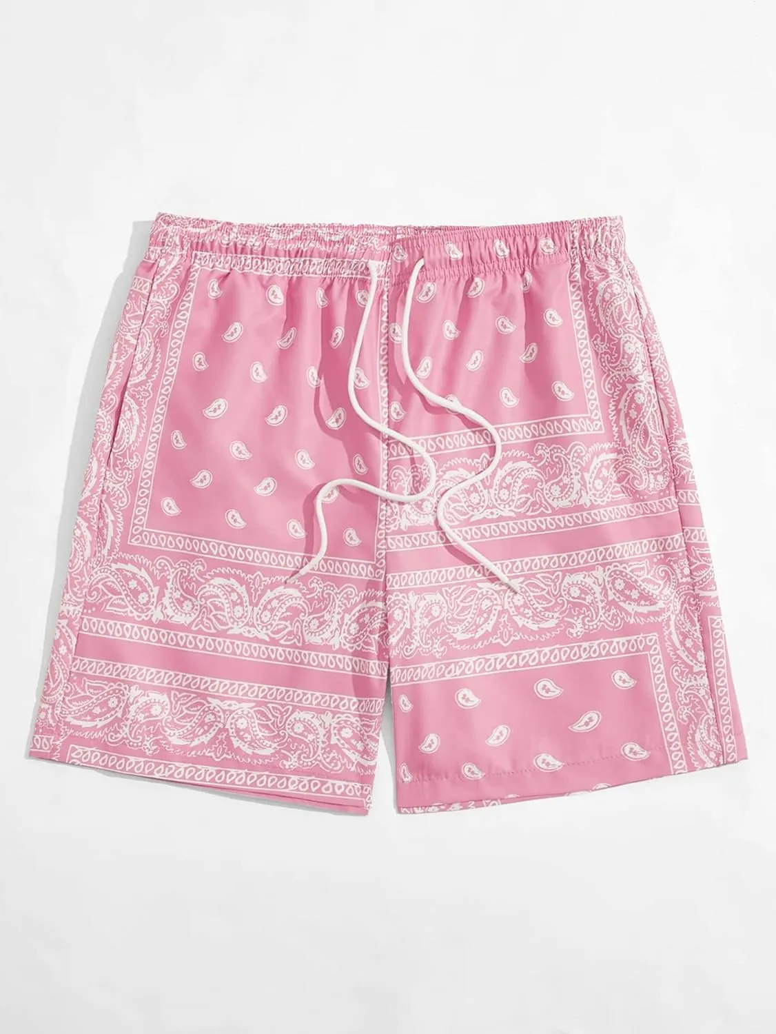 Floerns Men's Boho Paisley Graphic Print Drawstring Waist Essentials Summer Bandana Shorts with Pocket