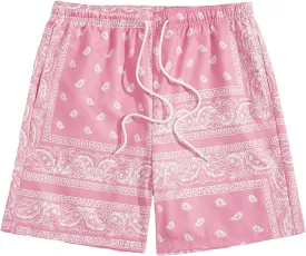 Floerns Men's Boho Paisley Graphic Print Drawstring Waist Essentials Summer Bandana Shorts with Pocket