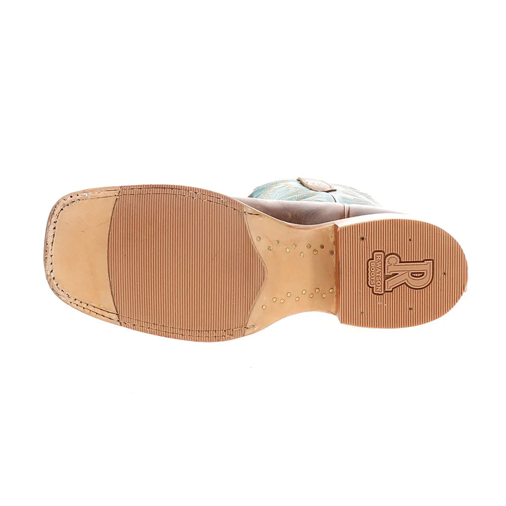 Honey Cowhide Embroidered Wide Square Toe Cowboy Boots