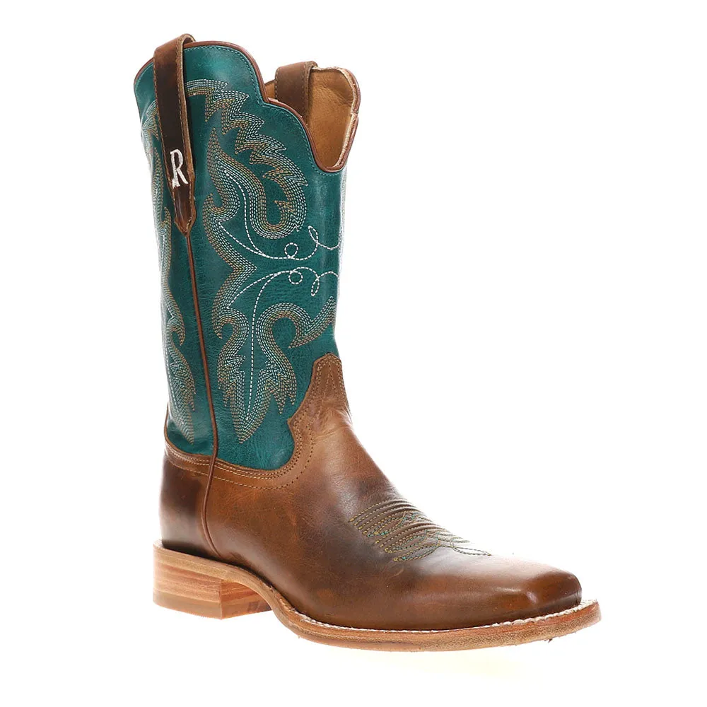 Honey Cowhide Embroidered Wide Square Toe Cowboy Boots