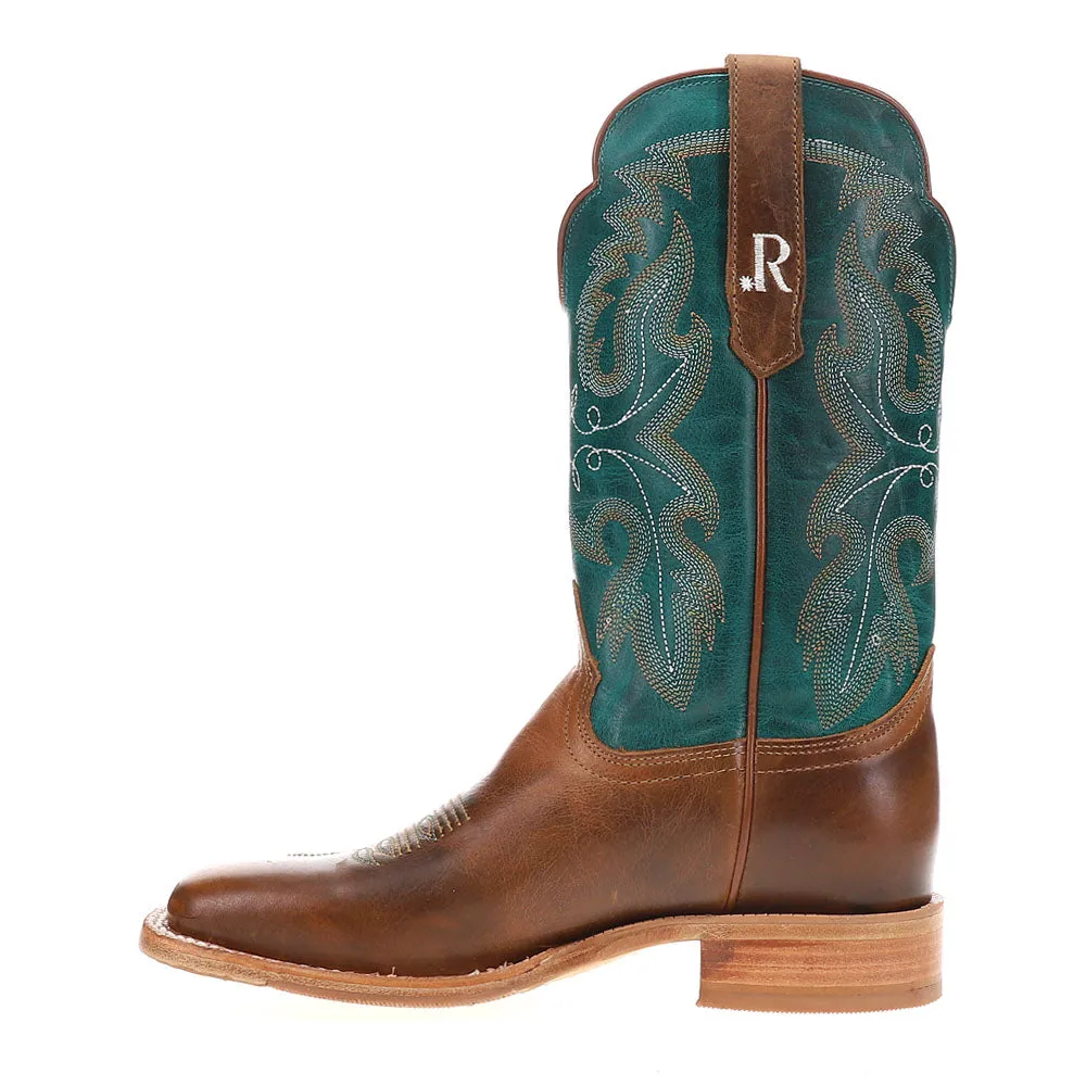 Honey Cowhide Embroidered Wide Square Toe Cowboy Boots
