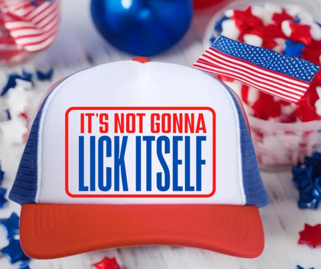 IT'S NOT GONNA LICK ITSELF Funny Gag Gift Trucker Hat for men women man woman brother sister bachelor inappropriate humor funny (IT'S NOT GONNA)