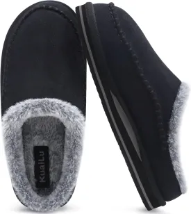 KuaiLu Mens Clog Slippers with Arch Support Suede Faux Fur Memory Foam Warm House Shoes Comfortable Slip-on Mans Bedroom Indoor Outdoor Slippers Rubber Sole Size 7-16