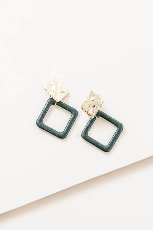 Leatherette and Metal Drop Earrings
