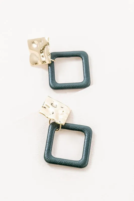 Leatherette and Metal Drop Earrings