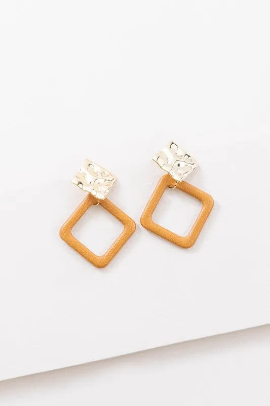 Leatherette and Metal Drop Earrings