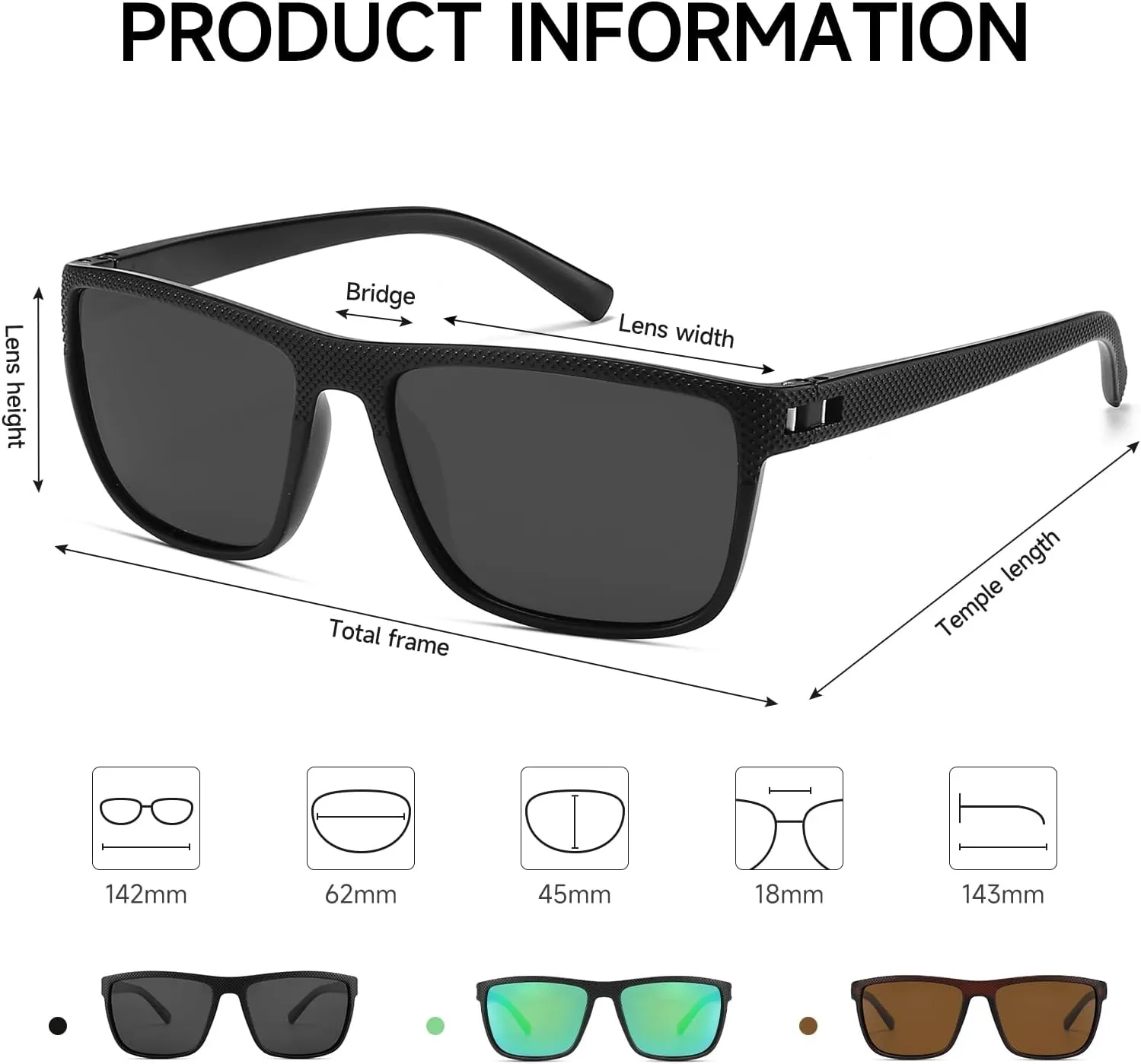 MASDUN Polarized Sunglasses for Men and Women Square Sun glasses UV Protection For Driving Fishing Golf (3 Pack)