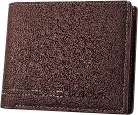 Men Wallet Black PU Material 4 Card Holder 2 Money Pockets 3 Clear Window Suitable for Gifts without RFID Slim Small for Traveling