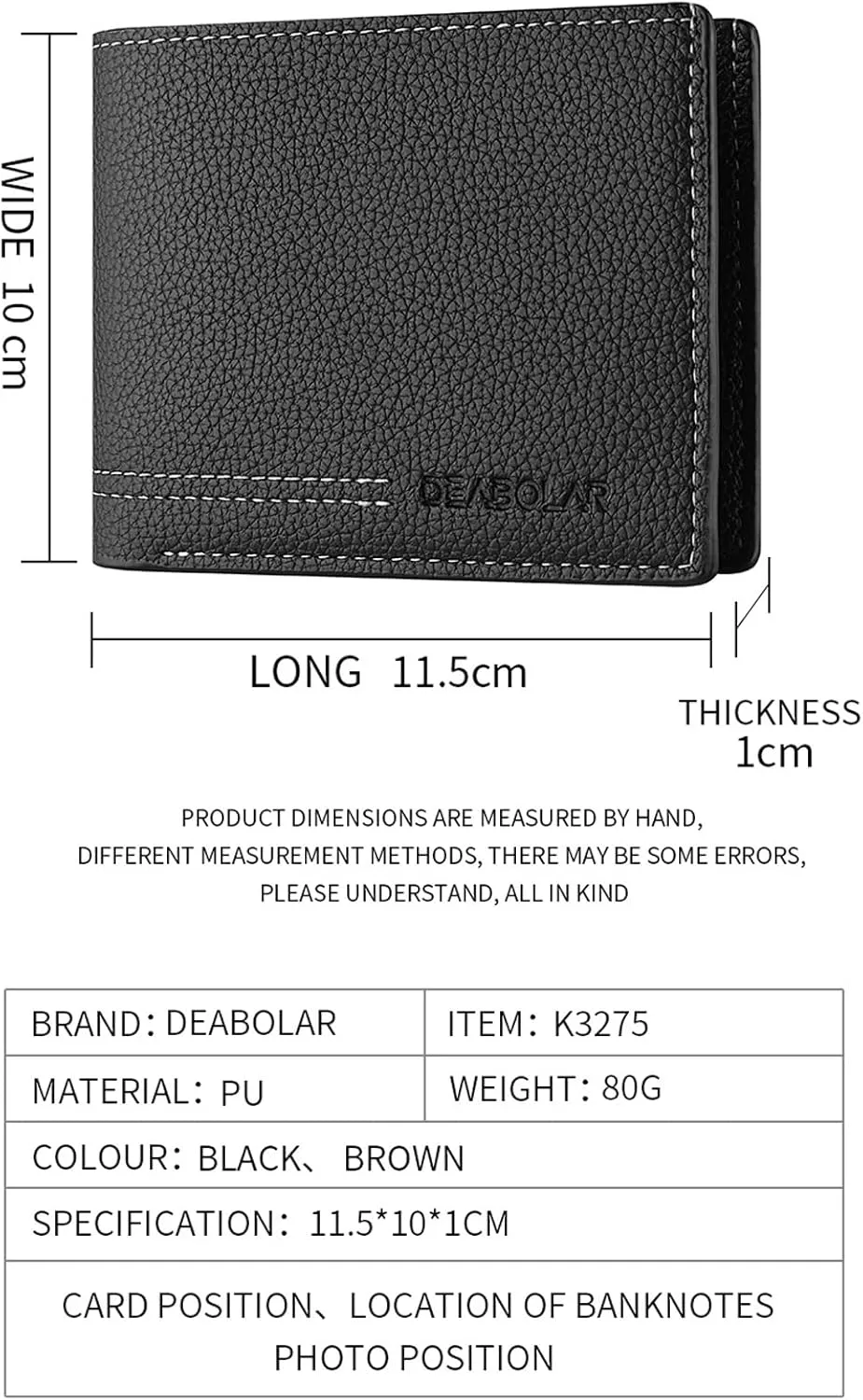Men Wallet Black PU Material 4 Card Holder 2 Money Pockets 3 Clear Window Suitable for Gifts without RFID Slim Small for Traveling