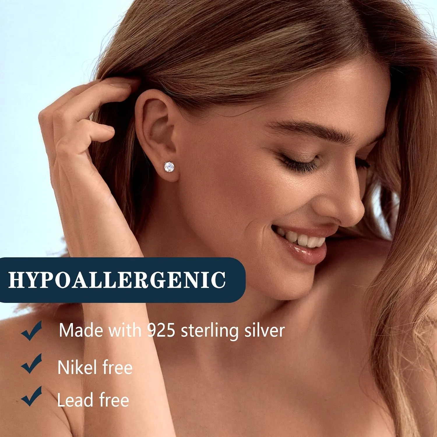 Moissanite Stud Earrings : 18K White Gold Plated Solid 925 Sterling Silver Earring Hypoallergenic Dainty Flat Back Stud Earrings Jewelry for Women Men D Color VVS1 Clarity