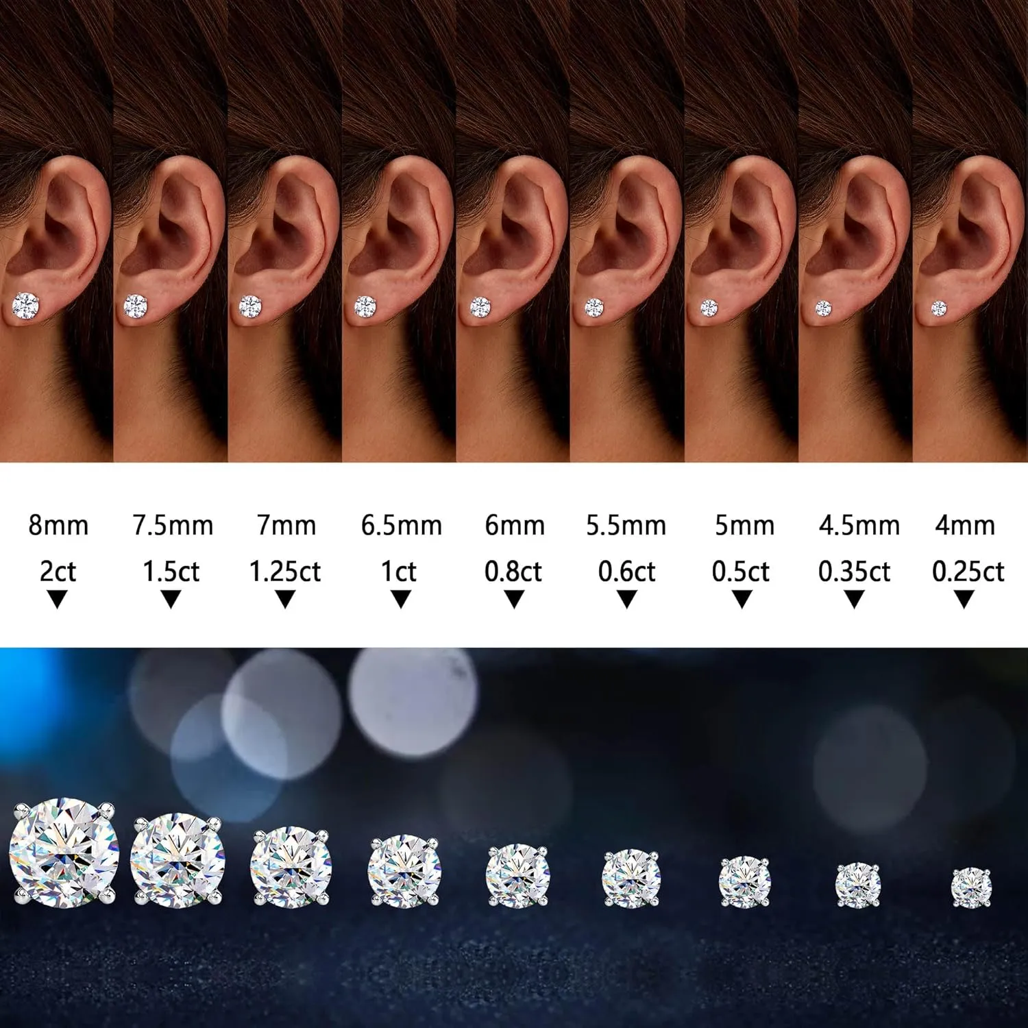 Moissanite Stud Earrings : 18K White Gold Plated Solid 925 Sterling Silver Earring Hypoallergenic Dainty Flat Back Stud Earrings Jewelry for Women Men D Color VVS1 Clarity