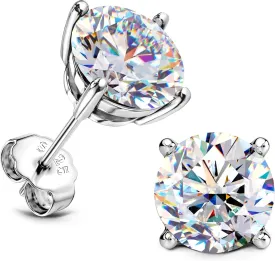 Moissanite Stud Earrings : 18K White Gold Plated Solid 925 Sterling Silver Earring Hypoallergenic Dainty Flat Back Stud Earrings Jewelry for Women Men D Color VVS1 Clarity