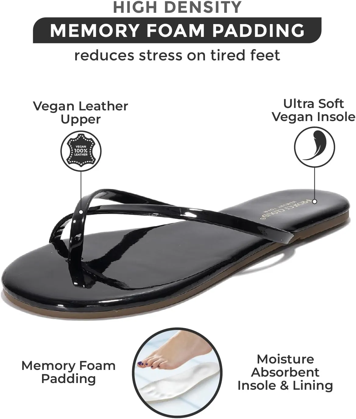 Project Cloud Flip Flops for Women - Memory Foam Flats Summer Sandals for Women 2025 - Vegan Leather Lightweight Womens Sandals Summer Beach Essentials Slides