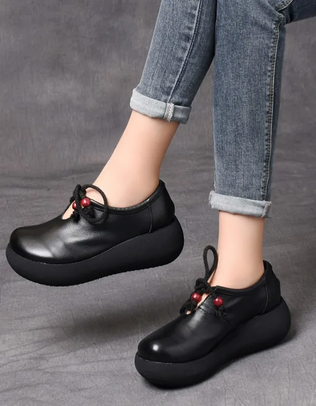 Spring Waterproof Lace Up Platform Shoes Brown