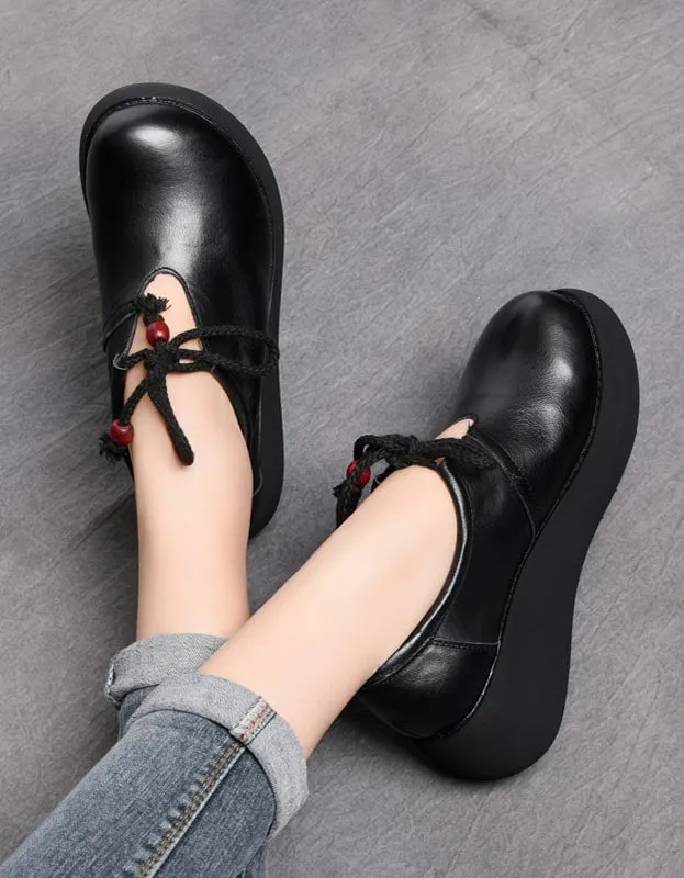 Spring Waterproof Lace Up Platform Shoes Brown