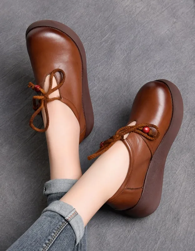 Spring Waterproof Lace Up Platform Shoes Brown