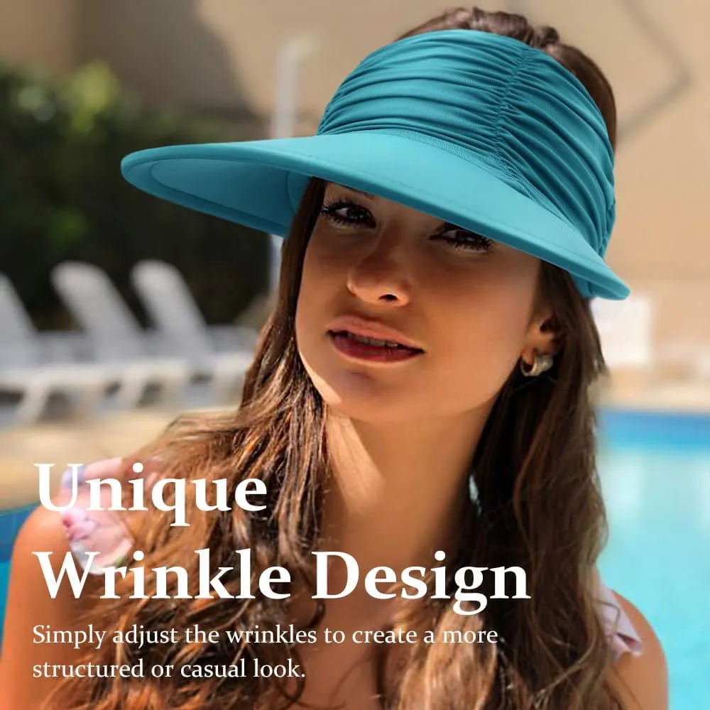 Women Visor Sun Hat Adjustable Foldable Wide Brim Sun Hats Summer UPF 50  UV Protection Visor Cap for Outdoor Beach